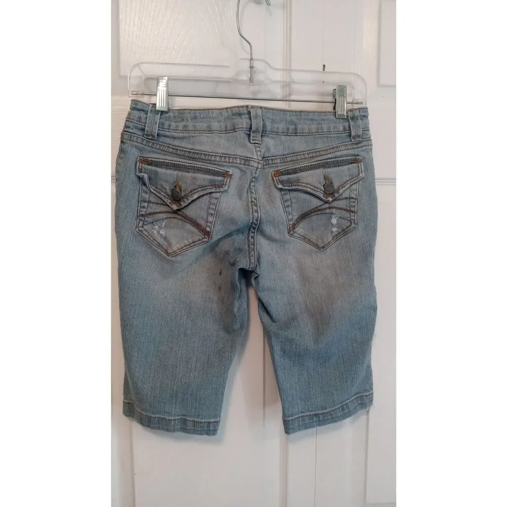 Decree Y2K Light Wash Ripped Denim Bermuda Shorts - Long Length - Women's 5